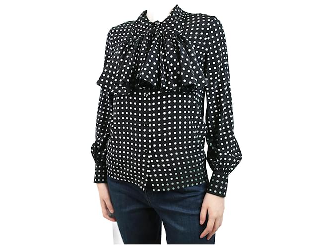 Céline Black polka dot neck-tie silk shirt - size UK 8  ref.1047383