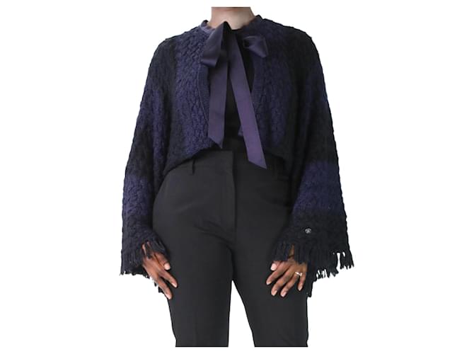Chanel Cárdigan corto de punto a rayas en color morado - talla UK 14 Púrpura Seda  ref.1047388