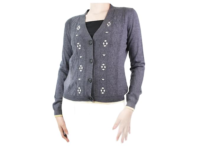 Miu Miu Grey embroidered wool cardigan - size UK 12  ref.1047396