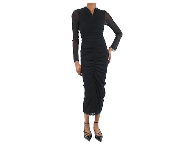 Diane Von Furstenberg Black zipped mesh ruched maxi dress - size S Nylon  ref.1047398