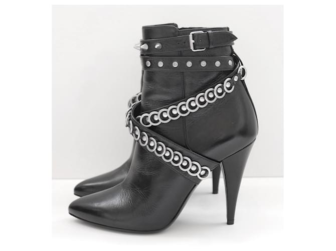 Saint Laurent Fetish 105 ring studded ankle boots Black Leather  ref.1047425