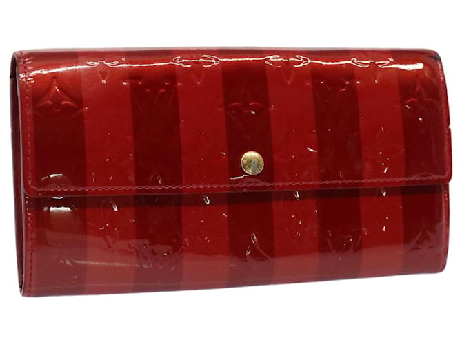 LOUIS VUITTON Vernis Rayure Portefeiulle Sarah Wallet Red M91716 LV Auth 51586 Patent leather  ref.1047494