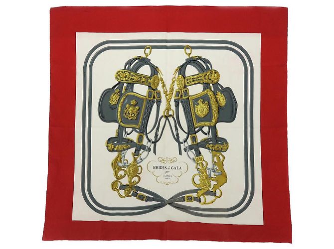 Hermès HERMES CARRE 90 BRIDES de GALA Schal Seide Rot Auth 51348