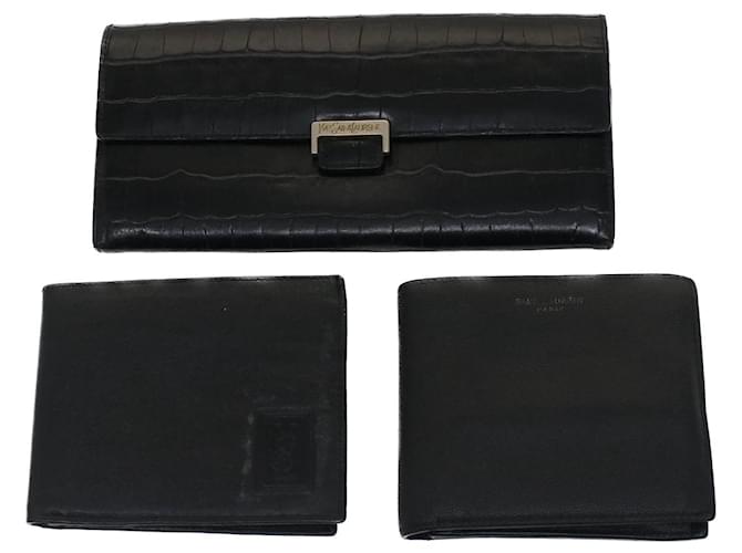 SAINT LAURENT Wallet Leather 3Set Black Auth bs7465  ref.1047524
