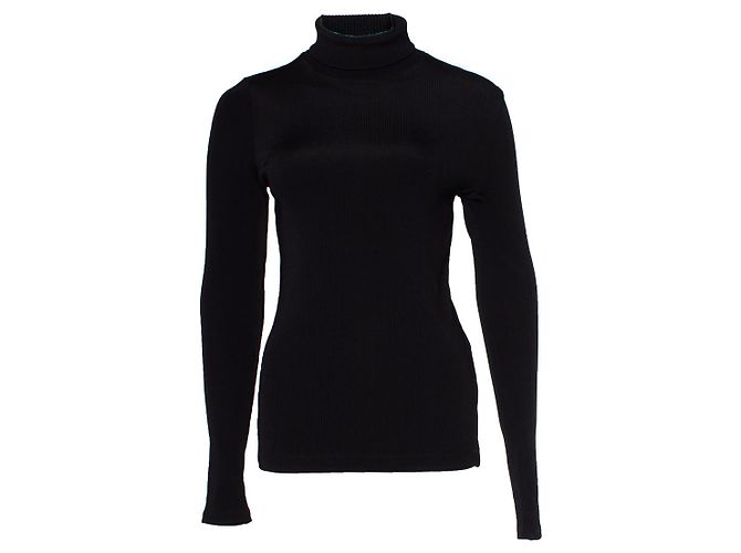 Autre Marque Goldsign, Rollkragenpullover aus schwarzem Rippstrick