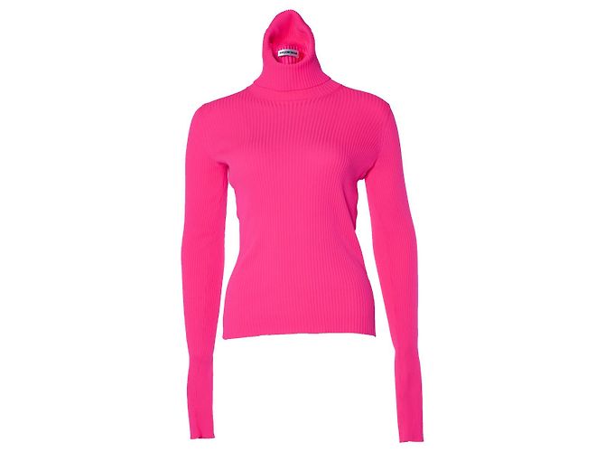 Autre Marque Balenciaga, Neonpinker Rollkragenpullover aus Rippstrick