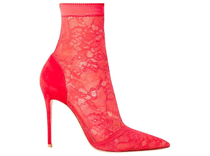 Gianvito Rossi 105 Sock-Boots aus Stretch-Spitze und Wildleder Rot  ref.1047571