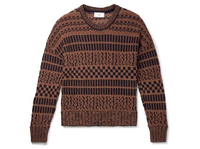 Ami Paris Sweaters Brown Black Multiple colors Cotton Linen  ref.1047572