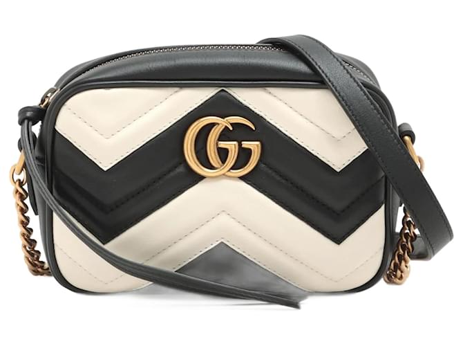 Gucci GG Marmont Mini Leather Chain Black × White Crossbody Bag Multiple colors  ref.1047590
