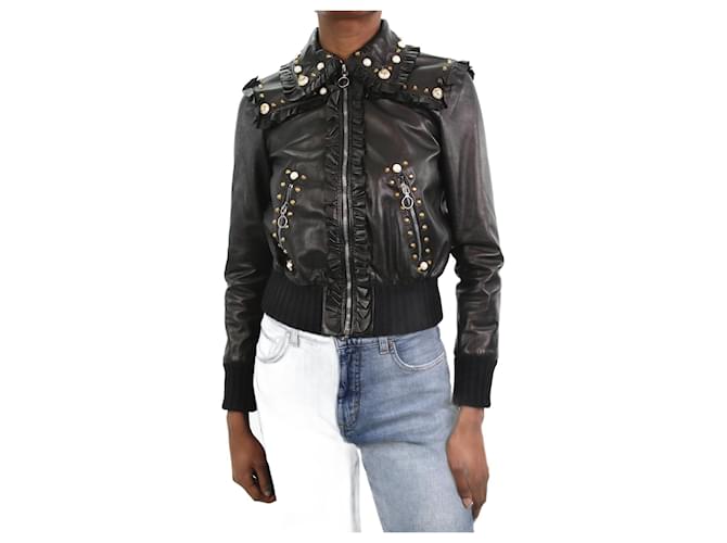 Gucci Black pearl-embellished leather jacket - size IT 36  ref.1047610