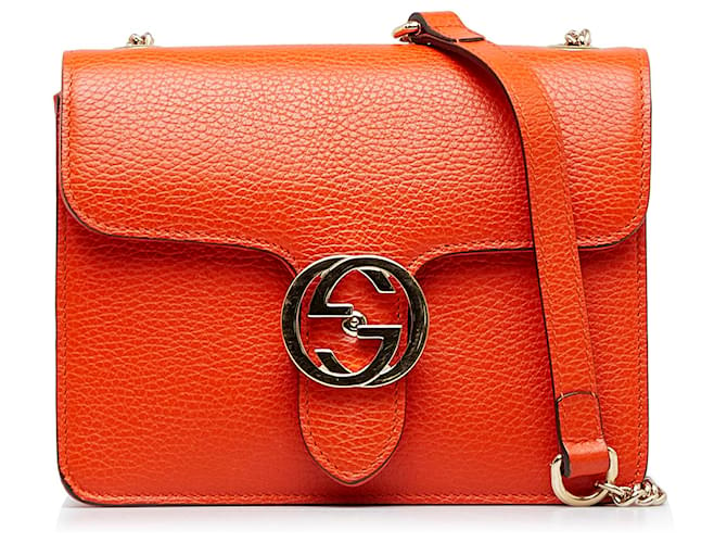 GUCCI Interlocking GG Leather Crossbody Bag Orange 510304
