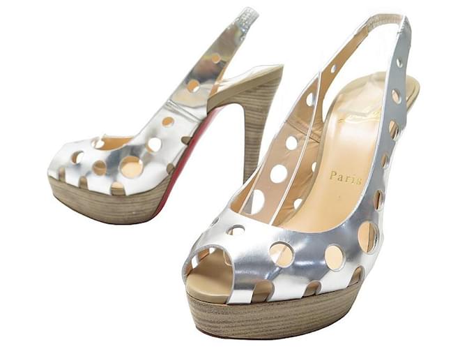 CHRISTIAN LOUBOUTIN GINZA SHOES 140 specchio 37 SILVER LEATHER SANDALS Silvery  ref.1047867