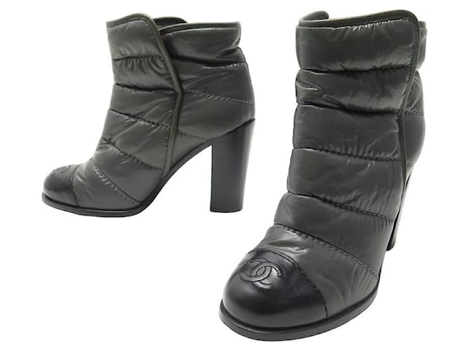 NEW CHANEL SHOES QUILTED ANKLE BOOTS 38.5 BLACK CC LOGO PUFFER BOOTS Leather  ref.1047870