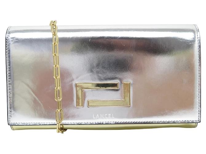 LANCEL PIA POUCH HANDBAG IN SILVER AND GOLD LEATHER WITH HAND BAG CROSSBODY Silvery Patent leather  ref.1047907