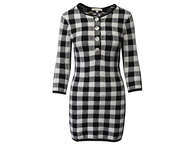 Maje Checked Knit Mini Dress in Black, white cotton  ref.1047913