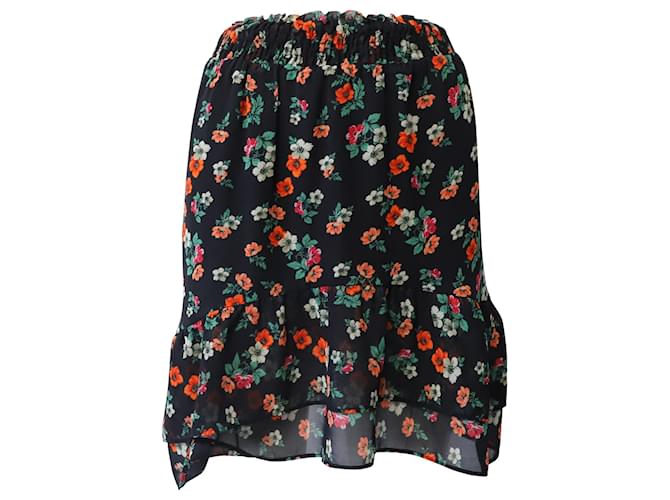Maje Floral Mini Skirt in Black Print Silk  ref.1047917