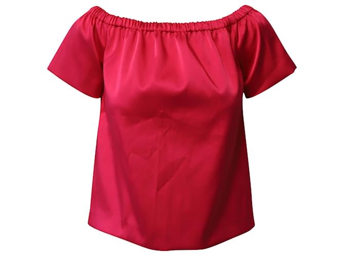 Schulterfreie Maje-Bluse aus fuchsiafarbenem Seidensatin Pink  ref.1047919