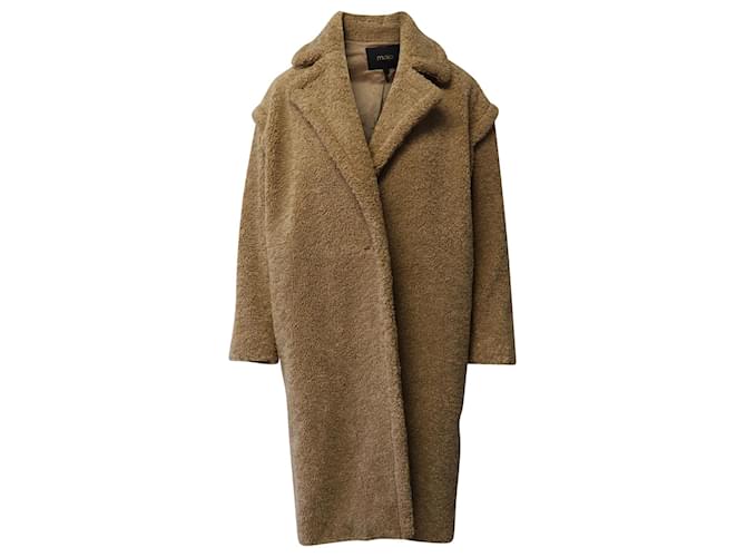 Maje Teddy Oversized Coat in Tan Polyester Brown Beige  ref.1047921