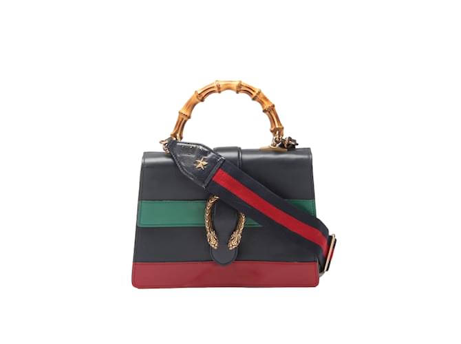 Gucci Dionysus Bamboo Top Handle Leather Bag In Black