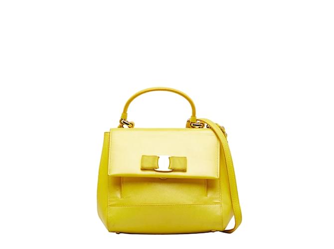 Salvatore Ferragamo Leather Carrie Vara Handbag EZ-21 F570 Yellow Pony-style calfskin  ref.1047963