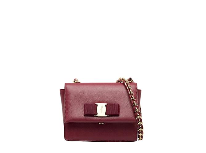 Salvatore Ferragamo Ginny Saffiano Crossbody Bag Pink Leather Pony