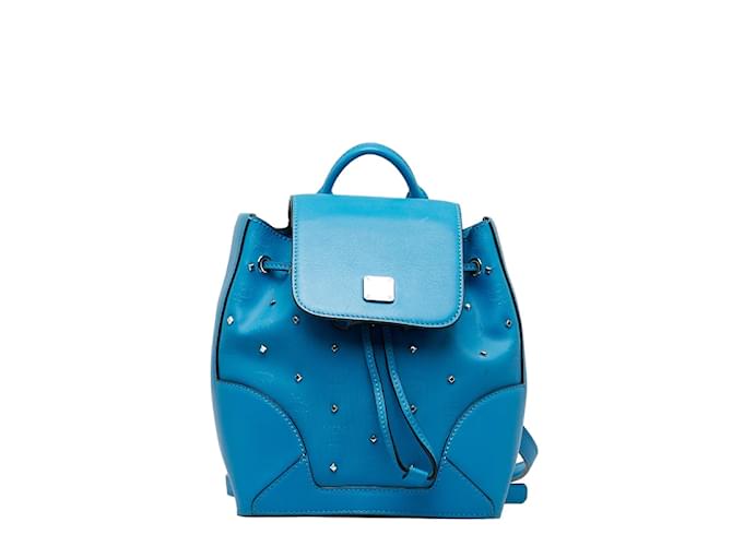 MCM Mini Claudia Studded Backpack Blue Cloth  ref.1047979