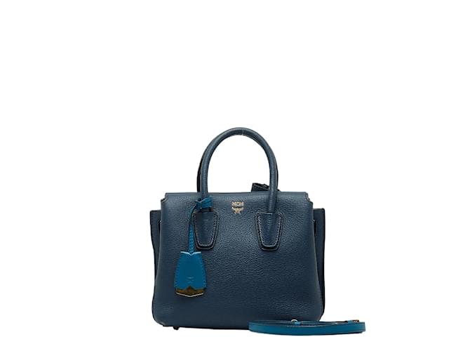 MCM Mini Milla Leather Tote Leather Handbag in Good condition Blue  ref.1047981