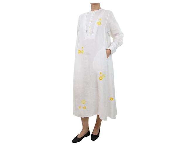 Autre Marque Thierry Colson Vestido midi branco bordado floral - tamanho M Algodão  ref.1048000