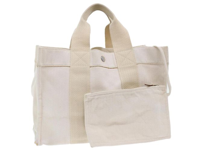 Hermès HERMES Cannes PM Tote Bag algodón Blanco Crema Auth 51874 Crudo