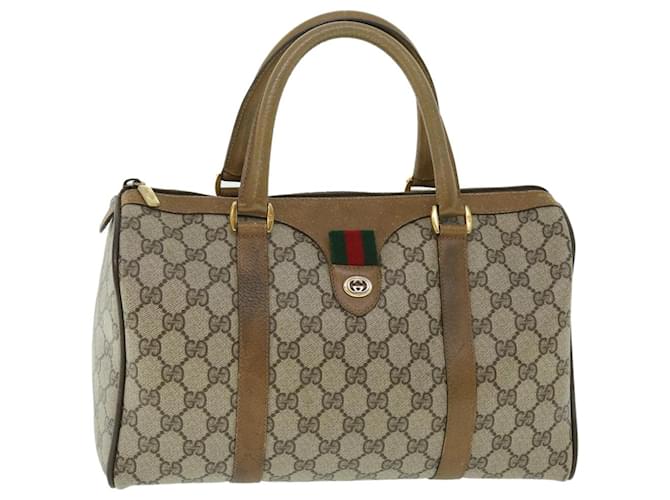 GUCCI GG Canvas Web Sherry Line Hand Bag PVC Leather Beige Red Green Auth 51854  ref.1048427