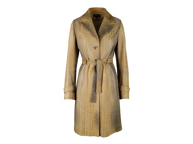 Roberto Cavalli Trench-coat en cuir embossé croco Marron  ref.1048442