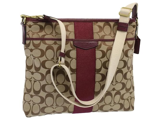 Coach Signature Shoulder Bag Canvas Beige Auth 51432 Cloth  ref.1048464