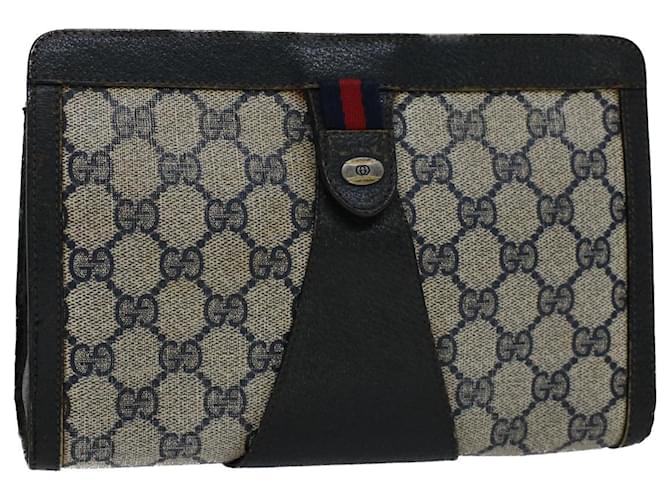 Bolsa Clutch GUCCI GG Canvas Sherry Line Cinza Vermelho Marinho 89.01.032 auth 51456 Azul marinho  ref.1048466