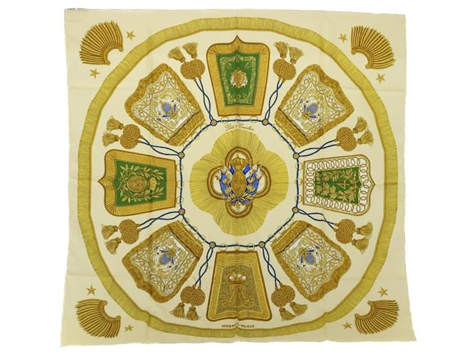 Hermès HERMES CARRE 90 POSTE ET CAVALERIE Scarf Silk Beige Gold Auth 51341 Golden  ref.1048479