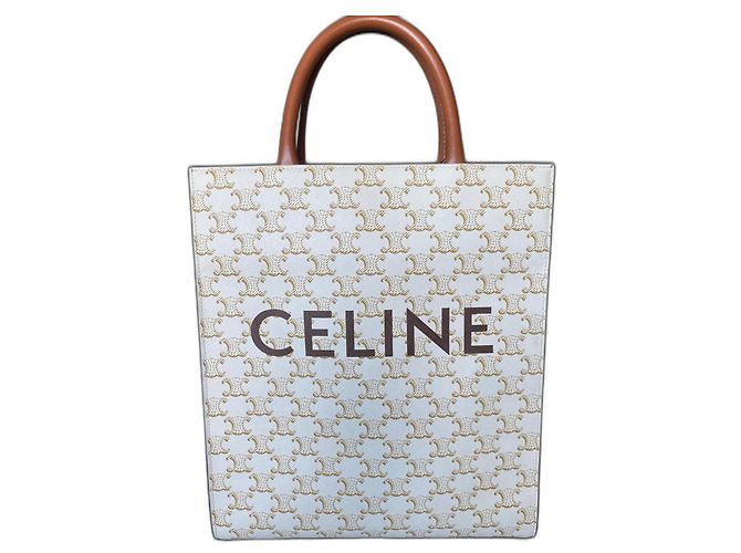 Bolsa Cabas Vertical Céline Branca em Lona Triomphe Branco
