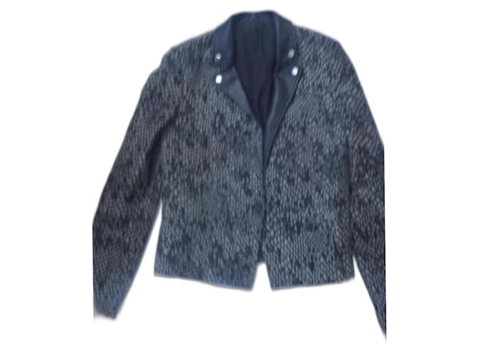 The Kooples Jacket 36 Noir/ecru + black leather Polyester  ref.1048609