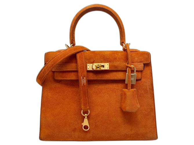 Hermès Kelly Hermes bag 25 orange doblis Suede  ref.1048649