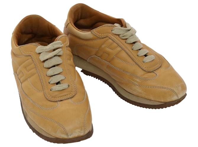 Hermès HERMES Quick Sneakers Leather 36 Beige Auth ar9855  ref.1048674