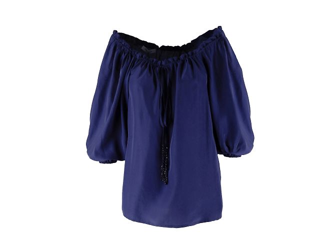 Blumarine-Top mit gerafftem Ausschnitt Blau