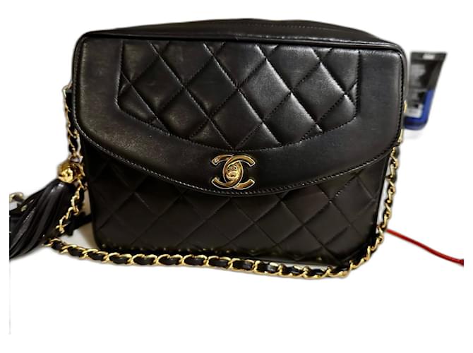 Chanel Small Camera Bag with Tassel Black Lambskin  ref.1048726