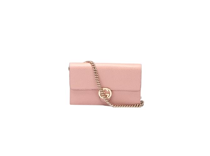 Gucci Interlocking G Wallet on Chain 510314 Pink Leather Pony-style calfskin  ref.1048756