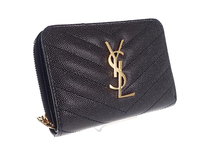 Yves Saint Laurent Cassandra Leather Zip Around Bifold Wallet 403723 bow01 1000 Black  ref.1048772