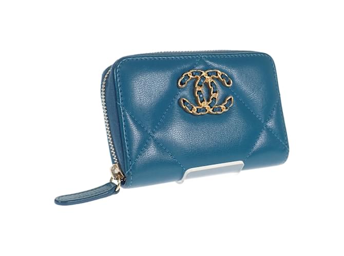 Chanel CC Quilted Zip Coin Purse  AP0949 Blue Leather Lambskin  ref.1048776