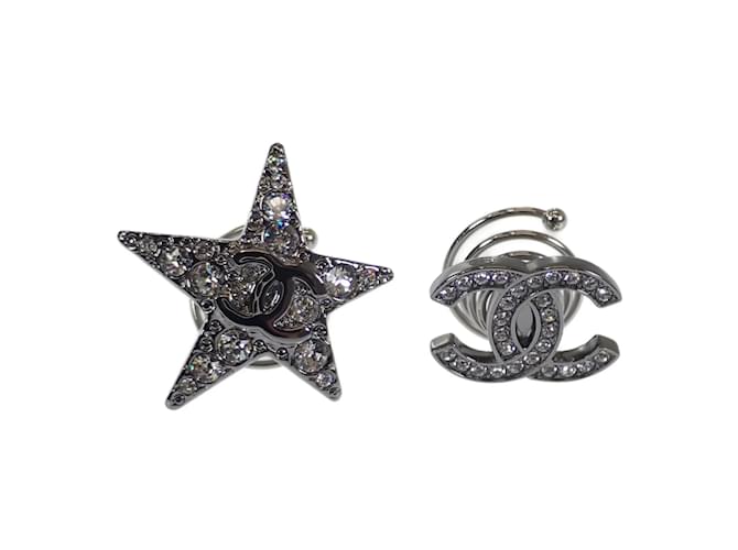 Chanel CC & Star Rhinestone Hair Accessories Silvery Steel Metal  ref.1048778