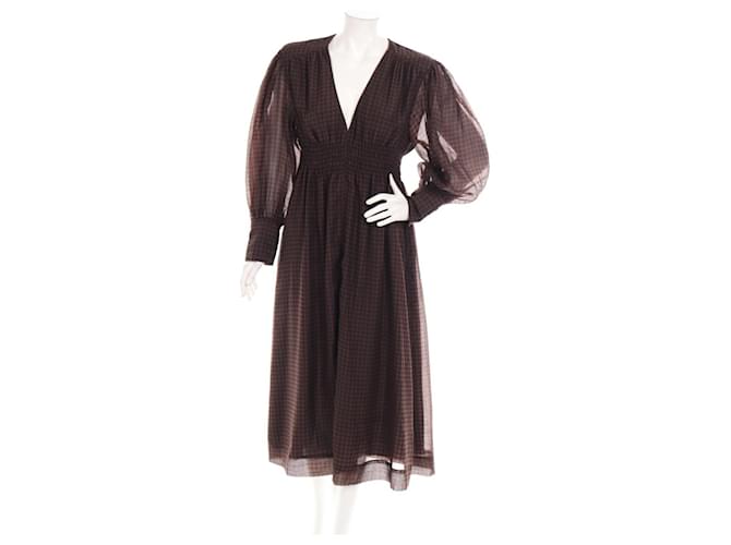 Ganni Robes Polyester Marron Noir  ref.1048889