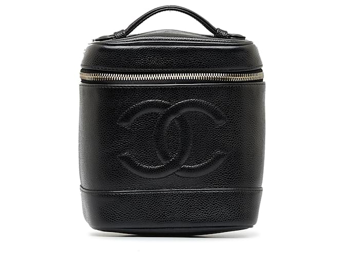 Bolsa Chanel Black CC Caviar Vanity Bag Preto Couro  ref.1048946