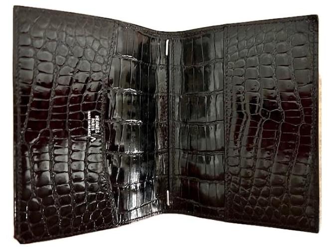Hermès Hermes : Tagebucheinband aus schwarzem Porosus-Krokodil. Sehr, sehr guter Zustand Leder  ref.1048979