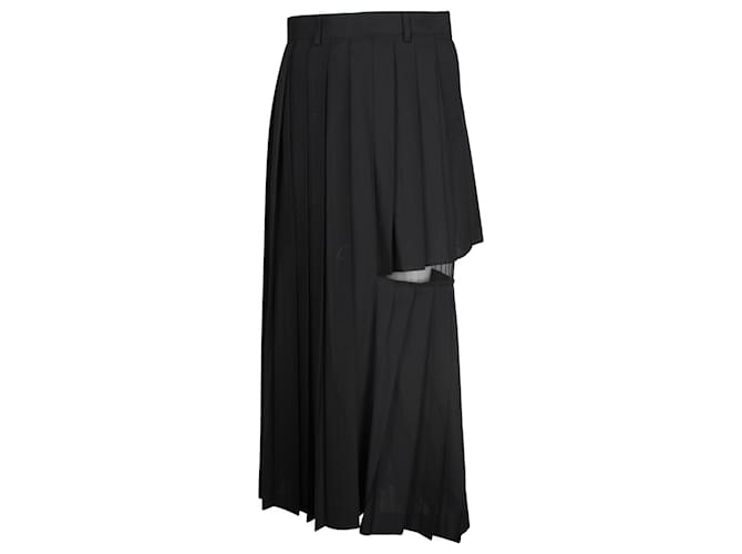 Jupe mi-longue plissée à découpes Sacai en polyester noir  ref.1049219