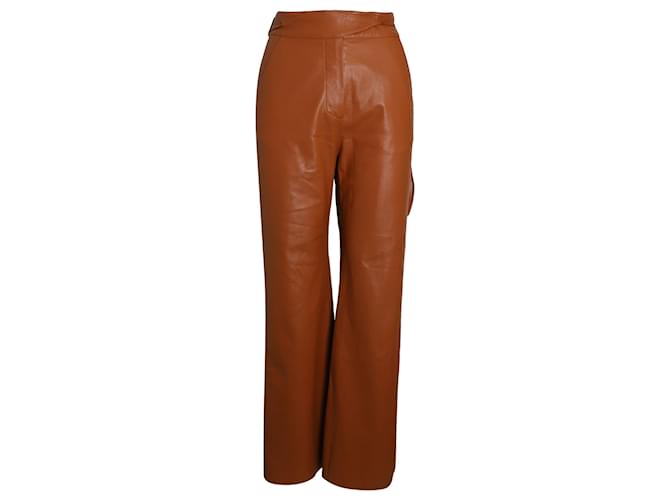 Calças Nanushka com pernas largas em poliuretano curvado Marrom Plástico  ref.1049222