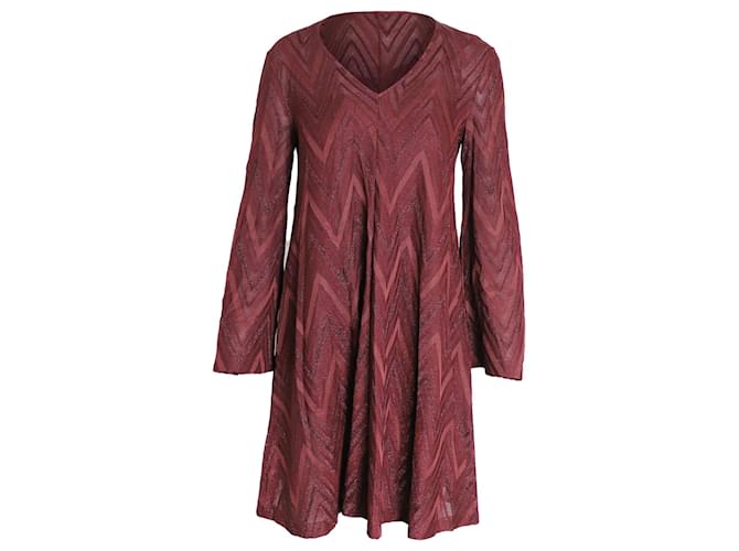 Missoni Chevron Mini Dress in Burgundy Rayon Multiple colors Cellulose fibre  ref.1049233